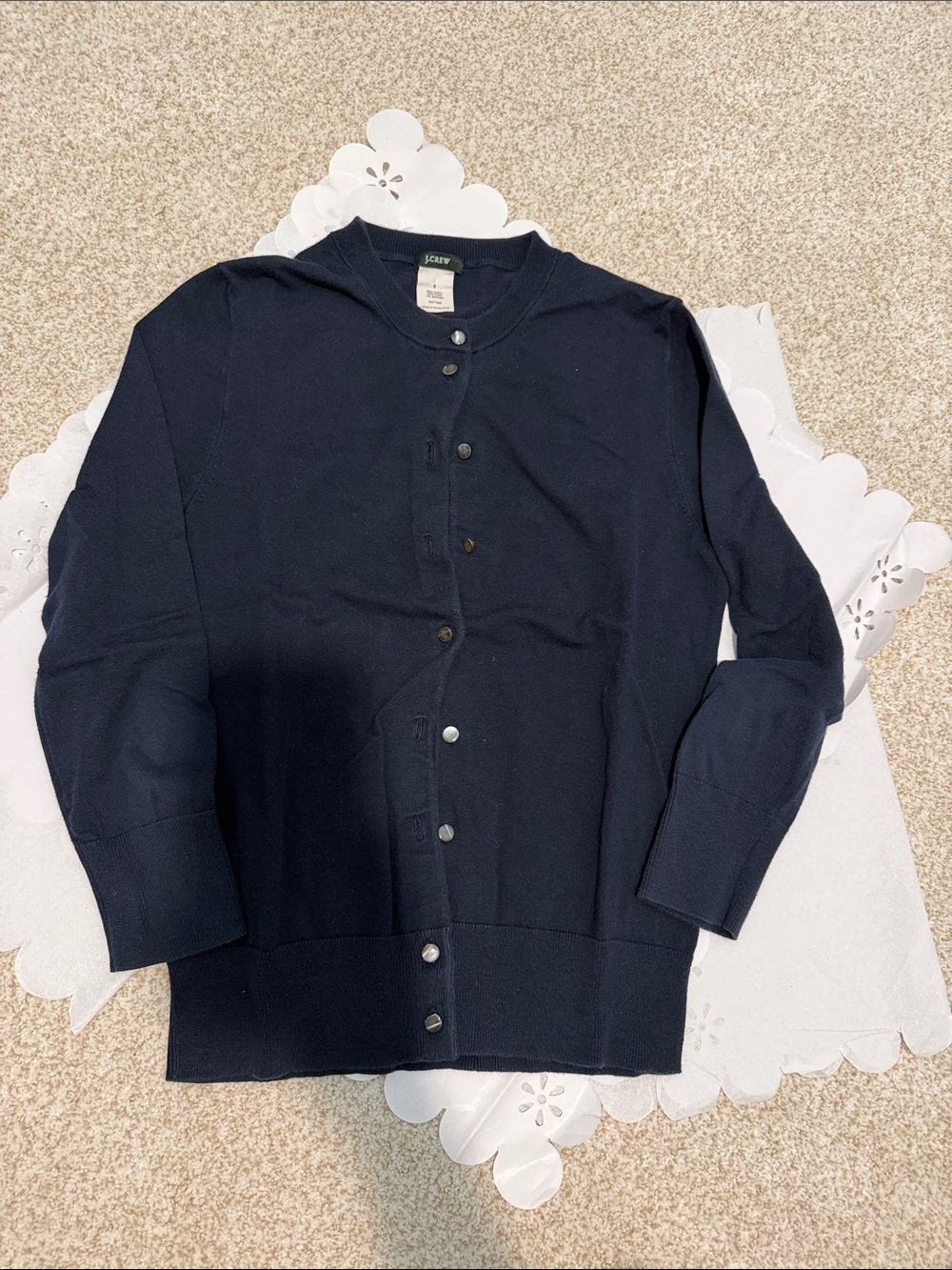 J. Crew Navy Cotton Blend Crewneck Cardigan